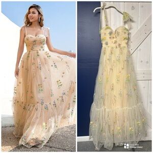 Floral Embroidered Prom Dress